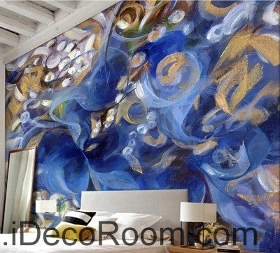 Image of Beautiful dream romantic blue fresh abstract lines oil painting effect wall art wall decor mural wallpaper wall IDCWP-000251