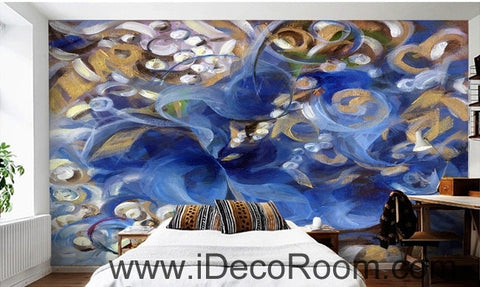 Image of Beautiful dream romantic blue fresh abstract lines oil painting effect wall art wall decor mural wallpaper wall IDCWP-000251