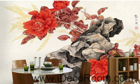 Image of Retro Rockery Sunset Rose Chinese Painting oil painting effect Wall wall art wall decor mural wallpaper wall IDCWP-000253