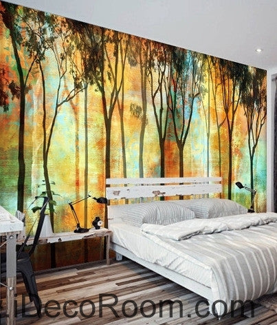 Image of Beautiful romantic abstract golden tree forest tree oil painting effect wall art wall decor mural wallpaper wall IDCWP-000256