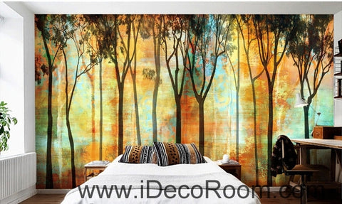 Image of Beautiful romantic abstract golden tree forest tree oil painting effect wall art wall decor mural wallpaper wall IDCWP-000256