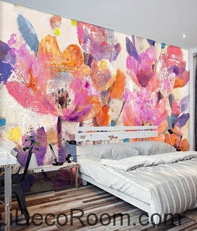 Image of Beautiful dream pink abstract blooming flowers poppy flower painting wall art wall decor mural wallpaper wall IDCWP-000257
