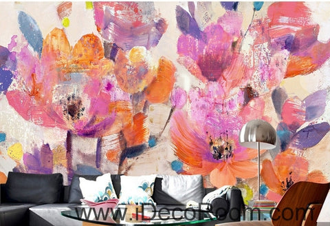 Image of Beautiful dream pink abstract blooming flowers poppy flower painting wall art wall decor mural wallpaper wall IDCWP-000257