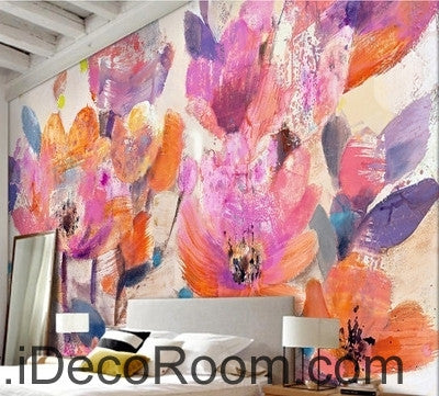 Image of Beautiful dream pink abstract blooming flowers poppy flower painting wall art wall decor mural wallpaper wall IDCWP-000257