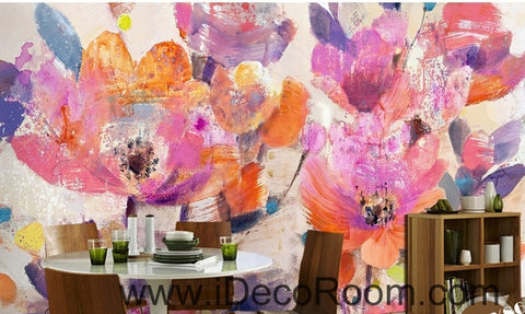 Image of Beautiful dream pink abstract blooming flowers poppy flower painting wall art wall decor mural wallpaper wall IDCWP-000257