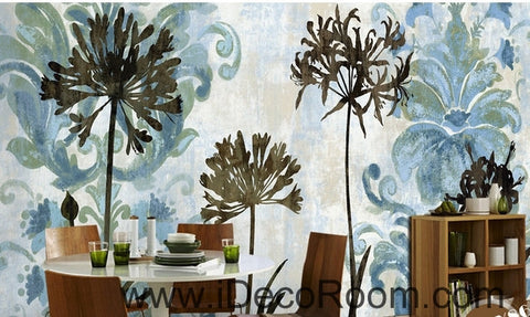 Image of A beautiful dream blue fresh pattern flower dandelion oil painting effect wall art wall decor mural wallpaper wall IDCWP-000258