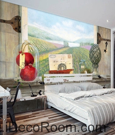 Image of European style retro pastoral scenery ranch flower sea windowsill book painting wall art wall decor mural wallpaper wall IDCWP-000259