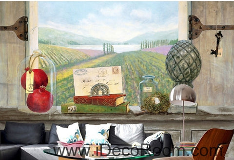 Image of European style retro pastoral scenery ranch flower sea windowsill book painting wall art wall decor mural wallpaper wall IDCWP-000259