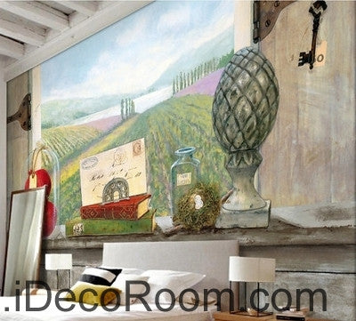 Image of European style retro pastoral scenery ranch flower sea windowsill book painting wall art wall decor mural wallpaper wall  IDCWP-000259
