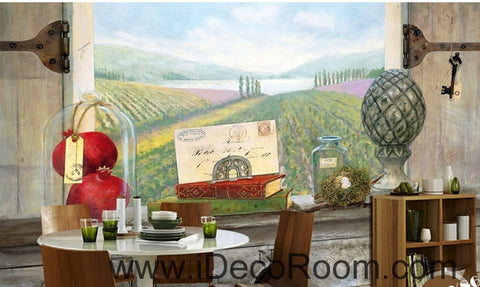 Image of European style retro pastoral scenery ranch flower sea windowsill book painting wall art wall decor mural wallpaper wall  IDCWP-000259