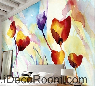 Image of Beautiful fantasy fresh abstract multicolored flowers blooming poppy flower wall art wall decor mural wallpaper wall IDCWP-000262