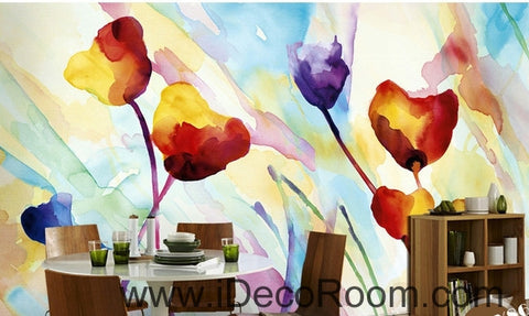 Image of Beautiful fantasy fresh abstract multicolored flowers blooming poppy flower wall art wall decor mural wallpaper wall IDCWP-000262