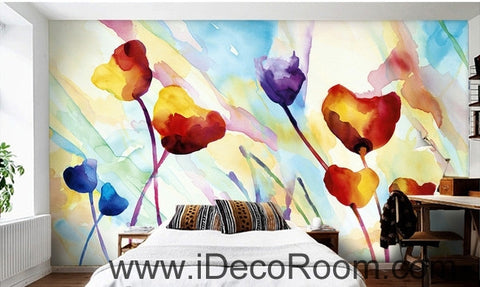 Image of Beautiful fantasy fresh abstract multicolored flowers blooming poppy flower wall art wall decor mural wallpaper wall IDCWP-000262