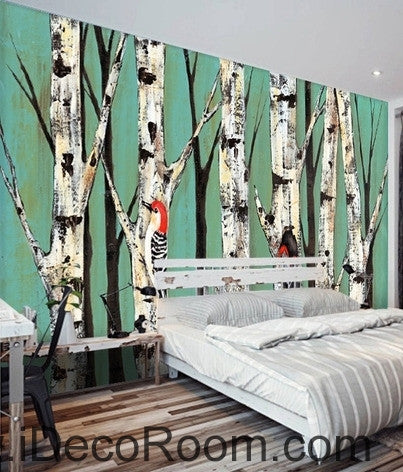 Image of A beautiful fresh woods on a forest tree on a woodpecker wall art wall decor mural wallpaper wall IDCWP-000263