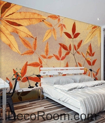 Image of A beautiful retro to do old old maple leaves leaf branches wall art wall decor mural wallpaper wall paper IDCWP-000265