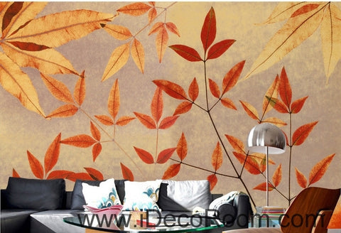 Image of A beautiful retro to do old old maple leaves leaf branches wall art wall decor mural wallpaper wall paper IDCWP-000265