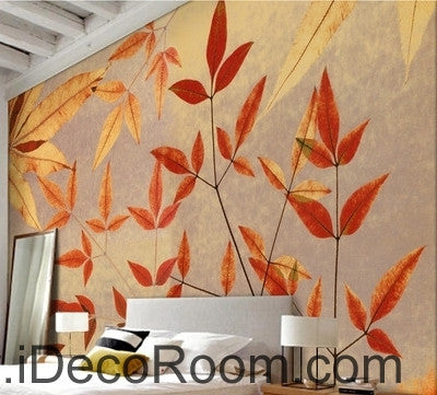 Image of A beautiful retro to do old old maple leaves leaf branches wall art wall decor mural wallpaper wall paper IDCWP-000265