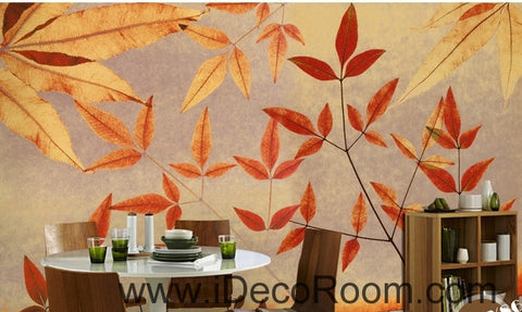 Image of A beautiful retro to do old old maple leaves leaf branches wall art wall decor mural wallpaper wall paper IDCWP-000265