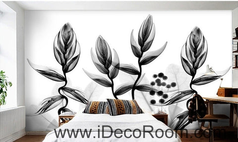 Image of Beautiful dream black and white art transparent charming leaves dance wall art wall decor mural wallpaper wall IDCWP-000268