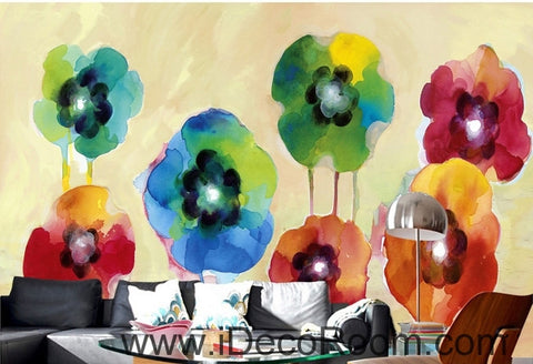 Image of Beautiful fantasy fresh abstract multicolored flowers poppy flower wall art wall decor mural wallpaper wall IDCWP-000269