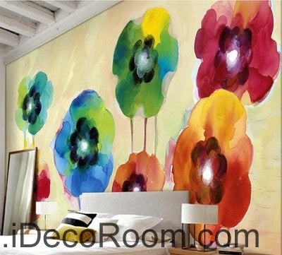 Image of Beautiful fantasy fresh abstract multicolored flowers poppy flower wall art wall decor mural wallpaper wall IDCWP-000269