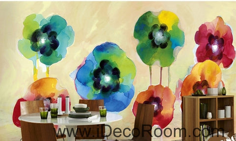 Image of Beautiful fantasy fresh abstract multicolored flowers poppy flower wall art wall decor mural wallpaper wall IDCWP-000269