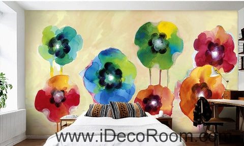 Image of Beautiful fantasy fresh abstract multicolored flowers poppy flower wall art wall decor mural wallpaper wall IDCWP-000269