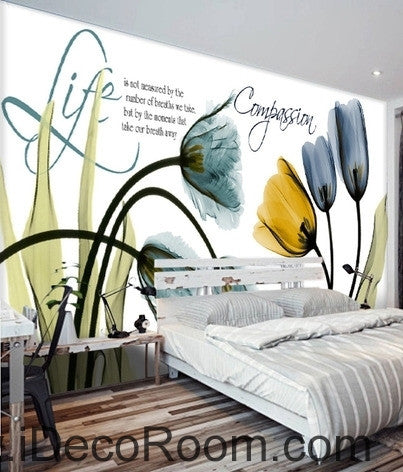 Image of Beautiful dream fresh blue yellow tulip transparent flower wall art wall decor mural wallpaper wall IDCWP-000270