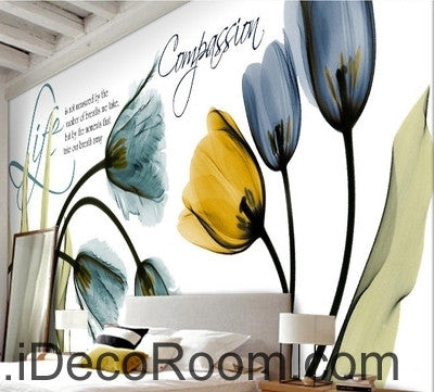 Image of Beautiful dream fresh blue yellow tulip transparent flower wall art wall decor mural wallpaper wall IDCWP-000270