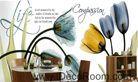 Image of Beautiful dream fresh blue yellow tulip transparent flower wall art wall decor mural wallpaper wall IDCWP-000270