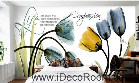 Image of Beautiful dream fresh blue yellow tulip transparent flower wall art wall decor mural wallpaper wall IDCWP-000270