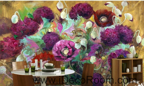 Image of Beautiful dream romantic blooming purple poppy oil painting effect wall art wall decor mural wallpaper wall IDCWP-000275