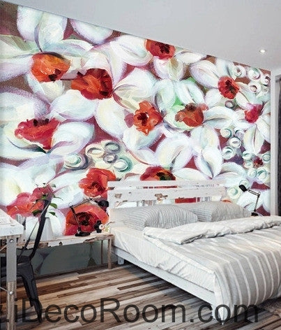 Image of A beautiful dream freshly blooming white abstract lanterns flower painting wall art wall decor mural wallpaper wall IDCWP-000277