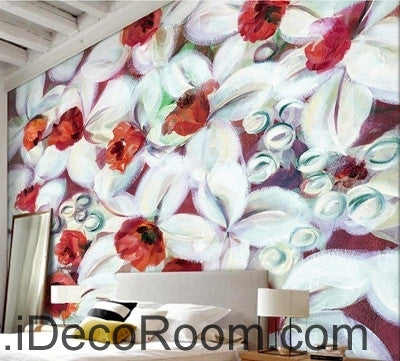 Image of A beautiful dream freshly blooming white abstract lanterns flower painting wall art wall decor mural wallpaper wall IDCWP-000277