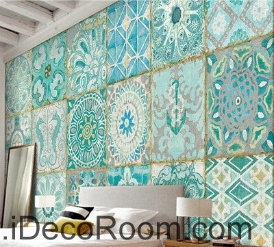 Image of A beautiful dream fresh blue background pattern grid painting oil painting effect wall art wall decor mural wallpaper wall IDCWP-000278