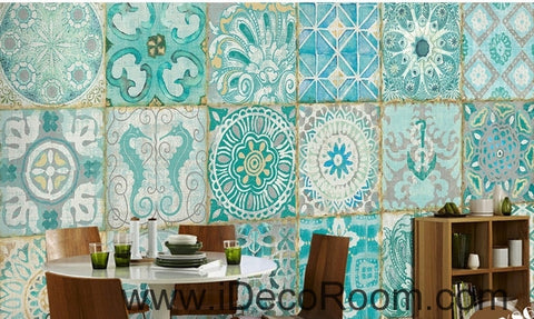 Image of A beautiful dream fresh blue background pattern grid painting oil painting effect wall art wall decor mural wallpaper wall IDCWP-000278