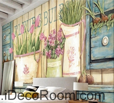 Image of Small fresh pastoral scenery pink tulip vase still life wall art wall decor mural wallpaper wall IDCWP-000279