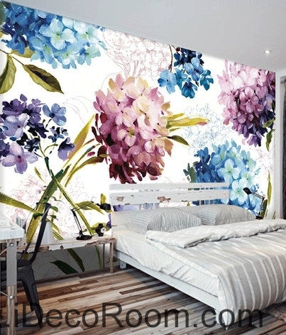 Image of A beautiful dream of fresh and in full bloom color hydrangea oil painting effect wall art wall decor mural wallpaper wall IDCWP-000281