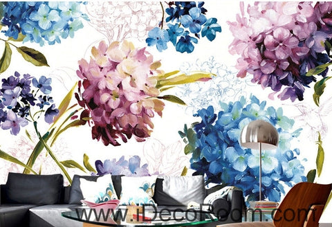 Image of A beautiful dream of fresh and in full bloom color hydrangea oil painting effect wall art wall decor mural wallpaper wall IDCWP-000281