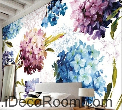 Image of A beautiful dream of fresh and in full bloom color hydrangea oil painting effect wall art wall decor mural wallpaper wall IDCWP-000281