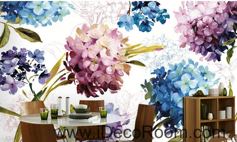 Image of A beautiful dream of fresh and in full bloom color hydrangea oil painting effect wall art wall decor mural wallpaper wall IDCWP-000281
