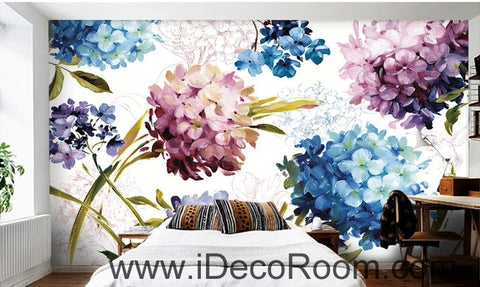Image of A beautiful dream of fresh and in full bloom color hydrangea oil painting effect wall art wall decor mural wallpaper wall IDCWP-000281