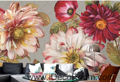 Image of A beautiful dream fresh bloom pink peony rose oil painting effect wall art wall decor mural wallpaper wall IDCWP-000282