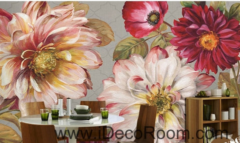Image of A beautiful dream fresh bloom pink peony rose oil painting effect wall art wall decor mural wallpaper wall IDCWP-000282