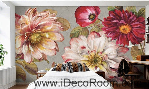 Image of A beautiful dream fresh bloom pink peony rose oil painting effect wall art wall decor mural wallpaper wall IDCWP-000282