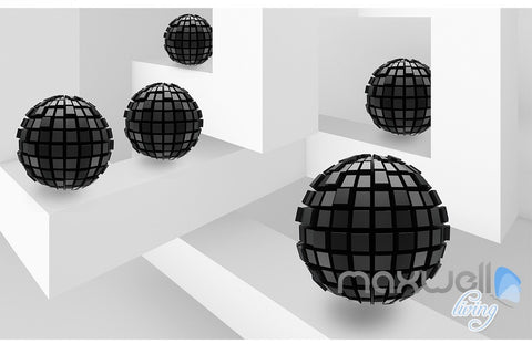 Image of 3D Modern Abstract Black Sphere 5D Wall Paper Mural Art Print Decals Decor IDCWP-3DB-000001