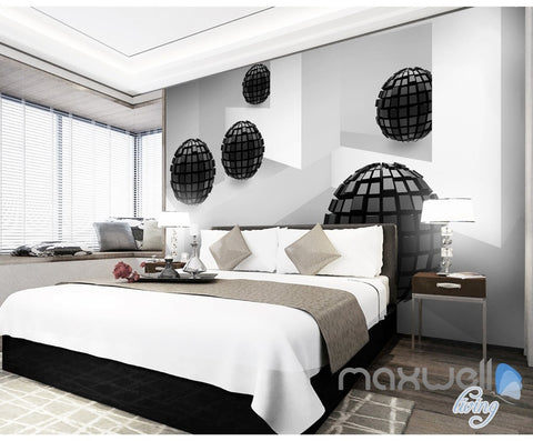 Image of 3D Modern Abstract Black Sphere 5D Wall Paper Mural Art Print Decals Decor IDCWP-3DB-000001