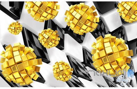 Image of 3D Modern Yellow Blocks 5D Wall Paper Mural Art Print Decals Business Decor IDCWP-3DB-000007