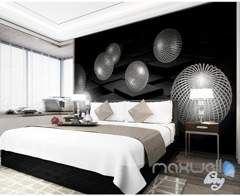 Image of 3D Black White Sphere 5D Wall Paper Mural Art Print Decals Business Decor IDCWP-3DB-000017