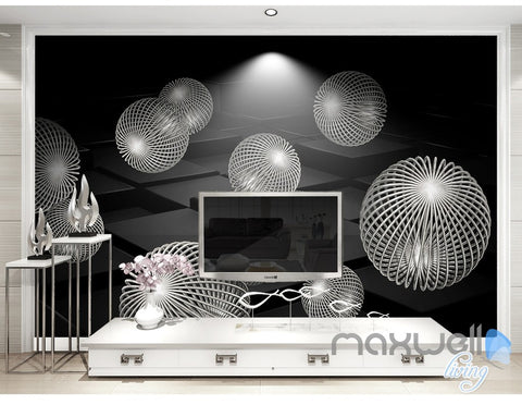 Image of 3D Black White Sphere 5D Wall Paper Mural Art Print Decals Business Decor IDCWP-3DB-000017